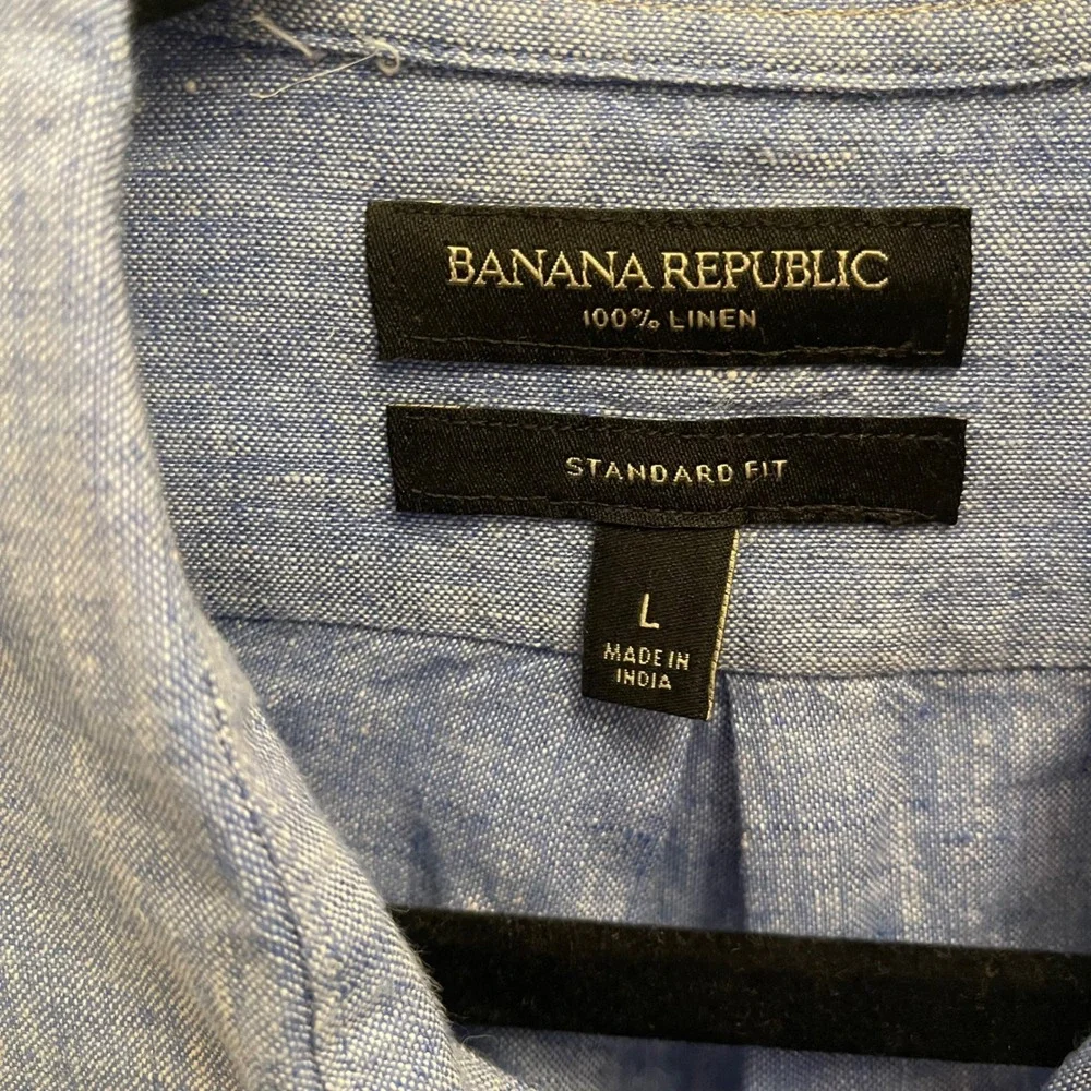 Banana Republic Mens 100% Linen Standard Fit Button Down Shirt Light Blue Large
